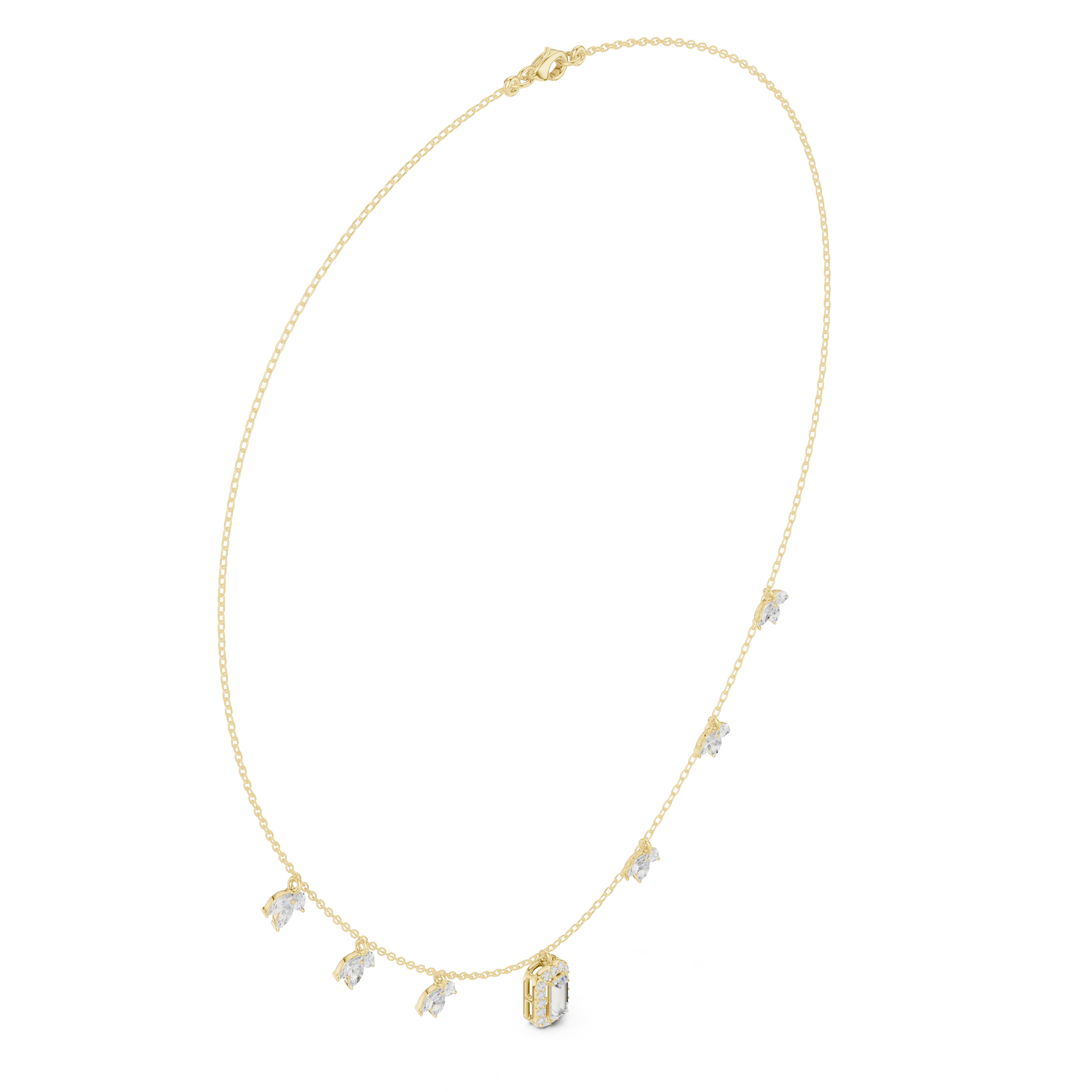 Marquise diamond charm necklace with emerald pendant