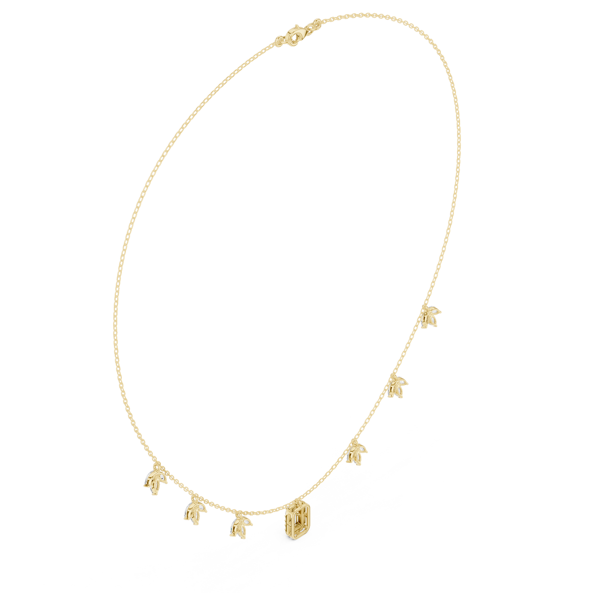 Marquise diamond charm necklace with emerald pendant