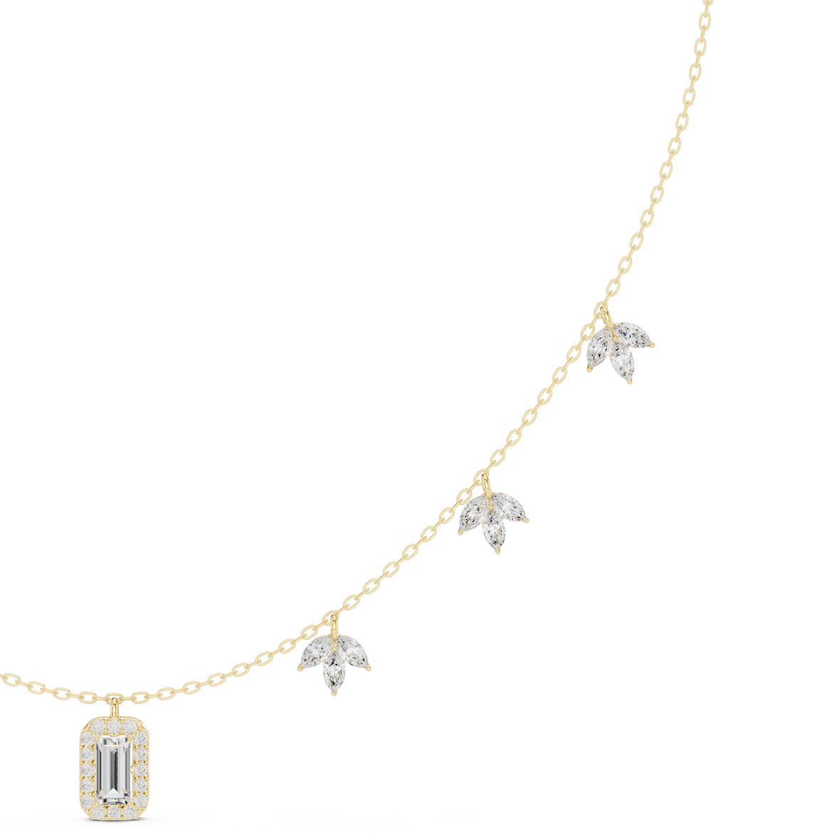 Marquise diamond charm necklace with emerald pendant