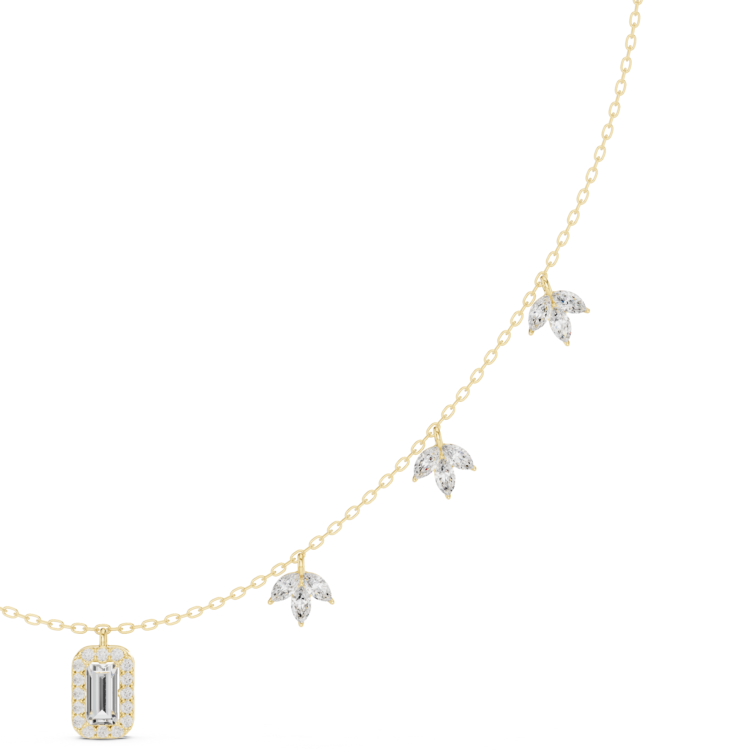 Marquise diamond charm necklace with emerald pendant
