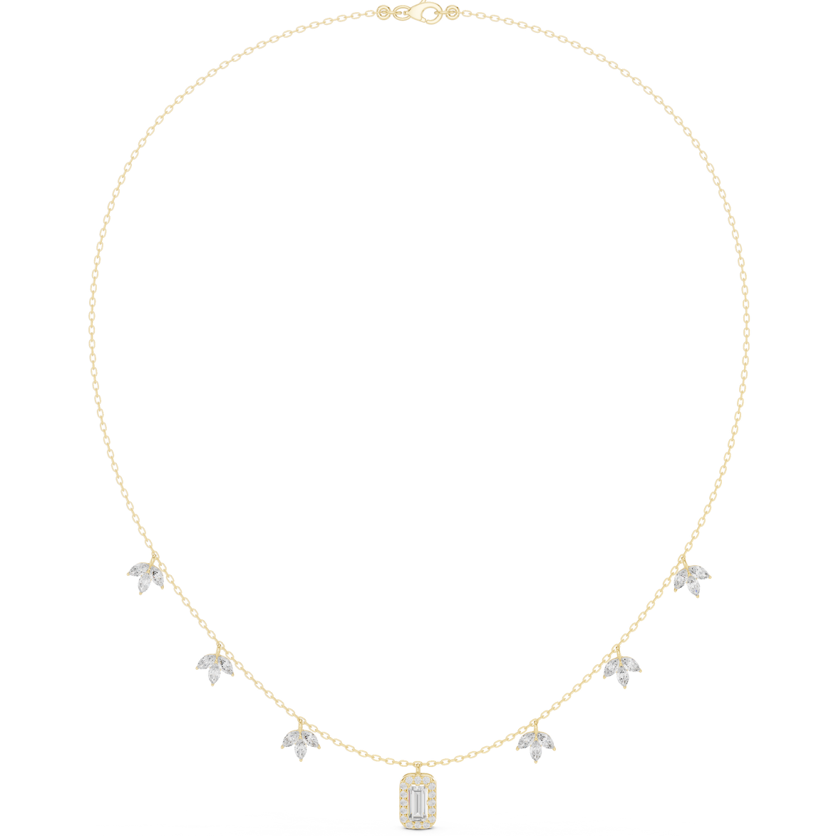 Marquise diamond charm necklace with emerald pendant