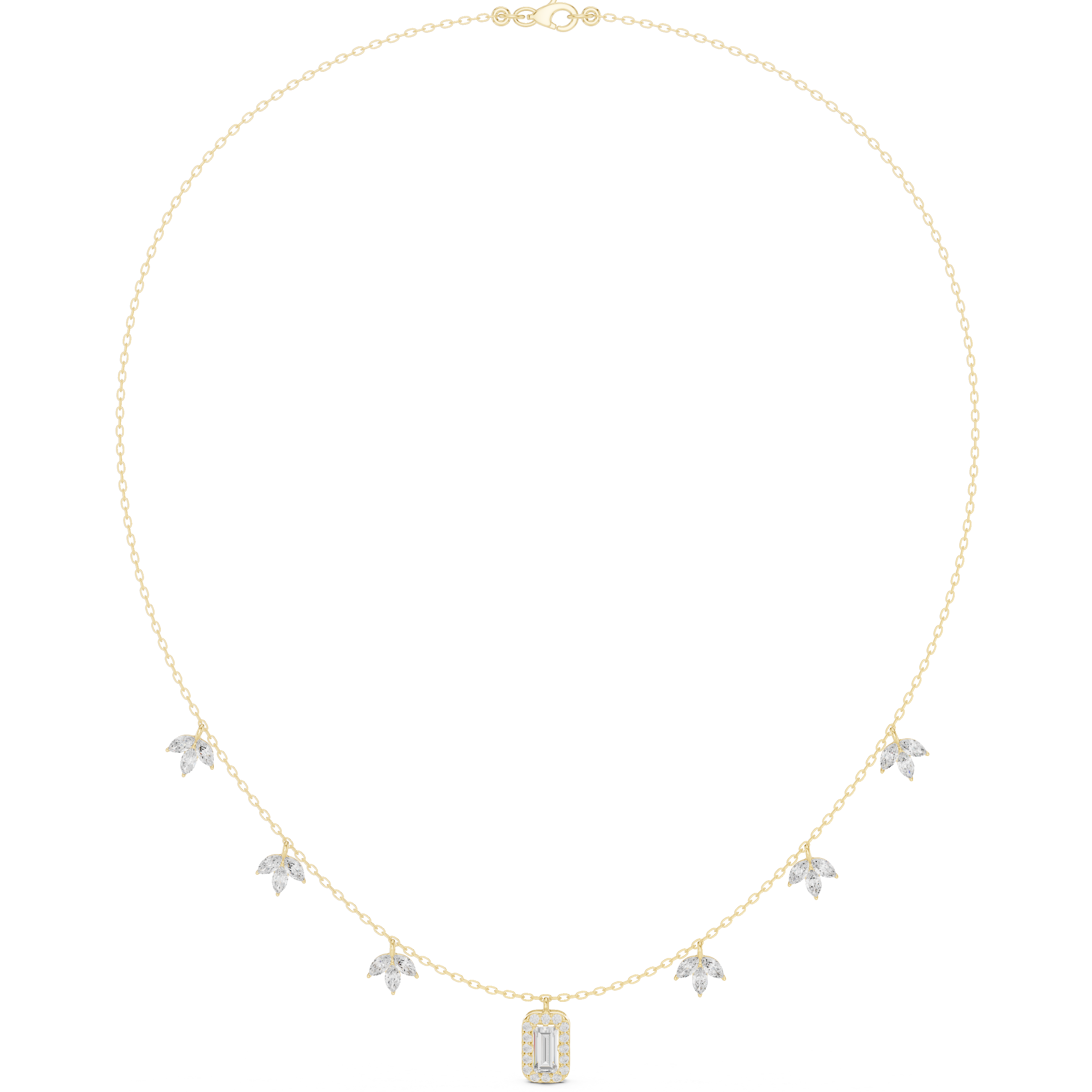 Marquise diamond charm necklace with emerald pendant