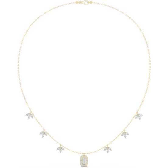 Marquise diamond charm necklace with emerald pendant