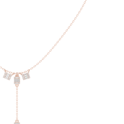 baguette and round lab grown diamond drop necklace in rose gold