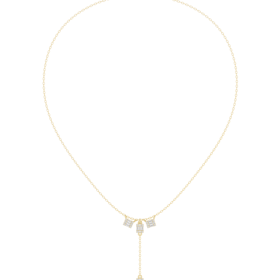 baguette and round lab grown diamond drop necklace in rose gold