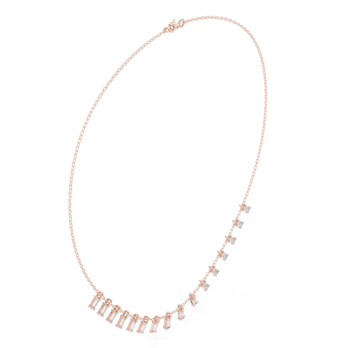Baguette diamond necklace with delicate fringe drop design