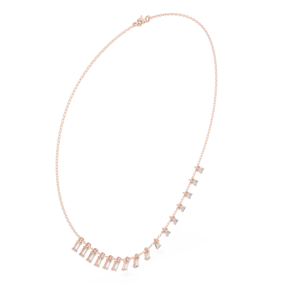 Baguette diamond necklace with delicate fringe drop design