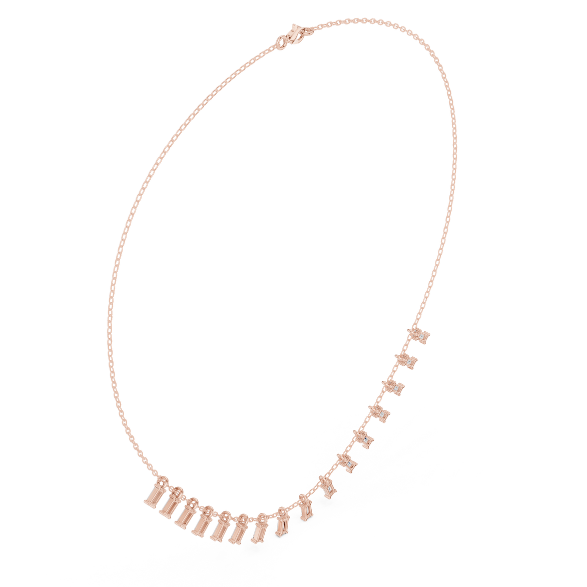 Baguette diamond necklace with delicate fringe drop design