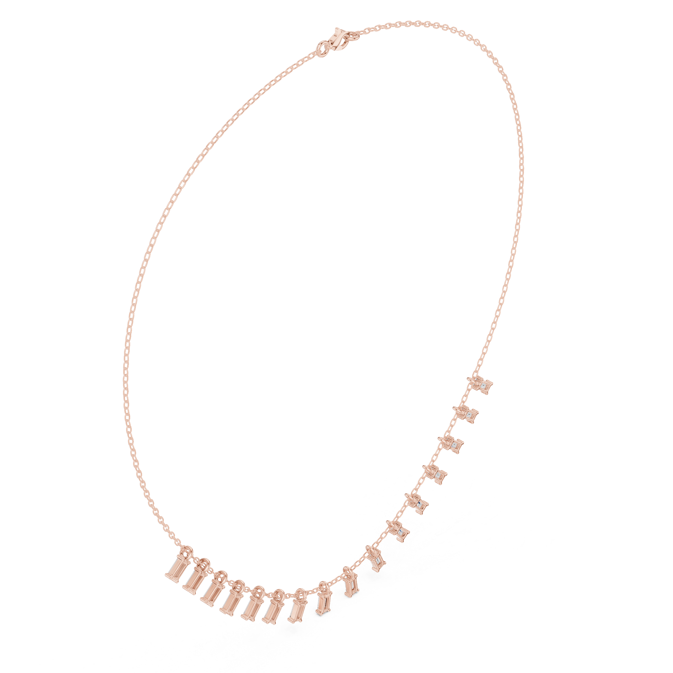 Baguette diamond necklace with delicate fringe drop design