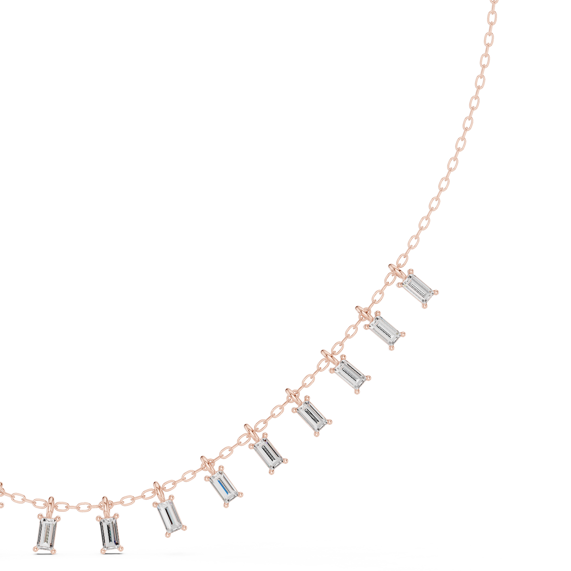 Baguette diamond necklace with delicate fringe drop design
