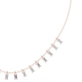 Baguette lab grown diamond fringe necklace in rose gold