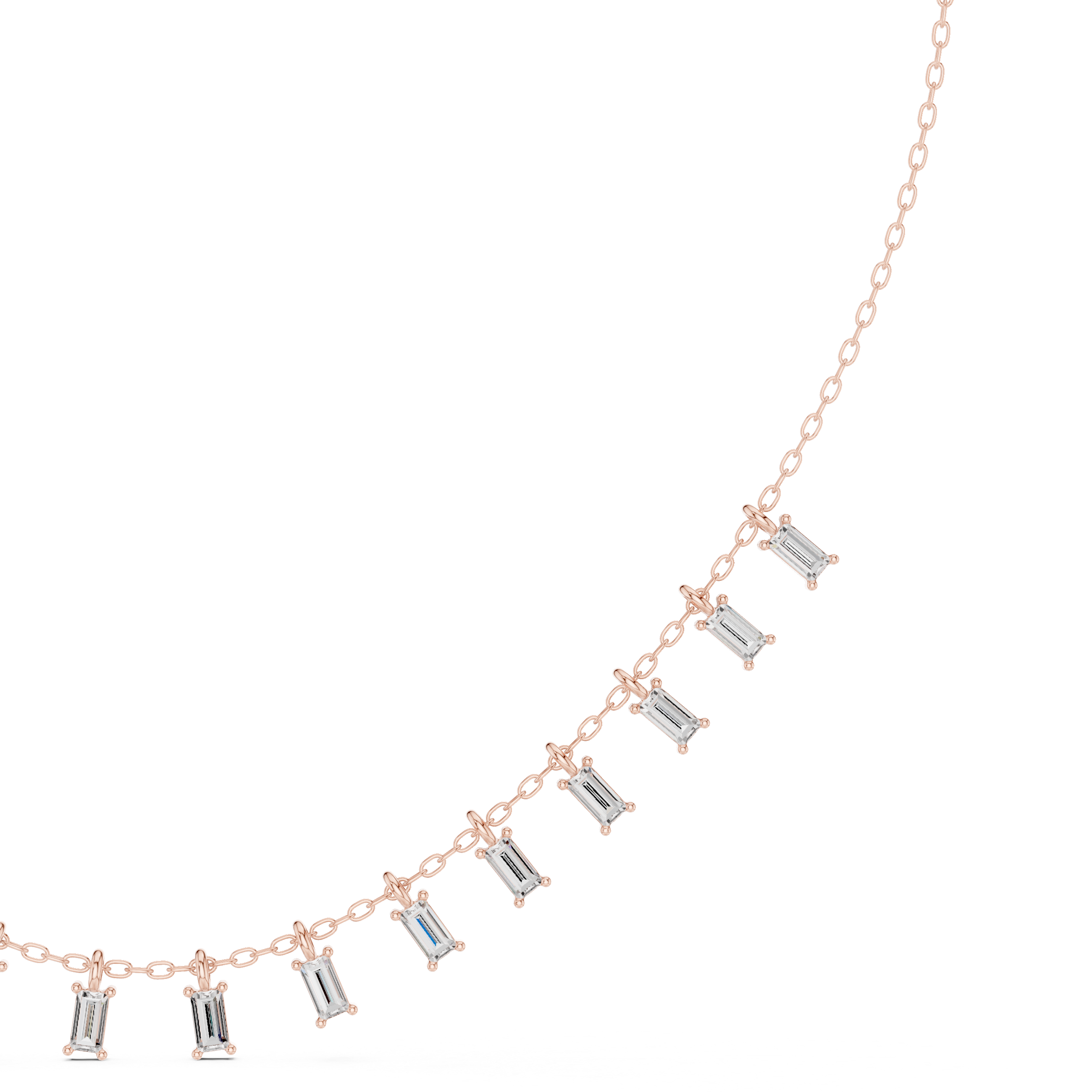Baguette diamond necklace with delicate fringe drop design