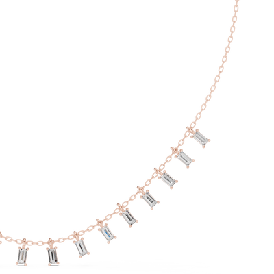 Baguette lab grown diamond fringe necklace in rose gold