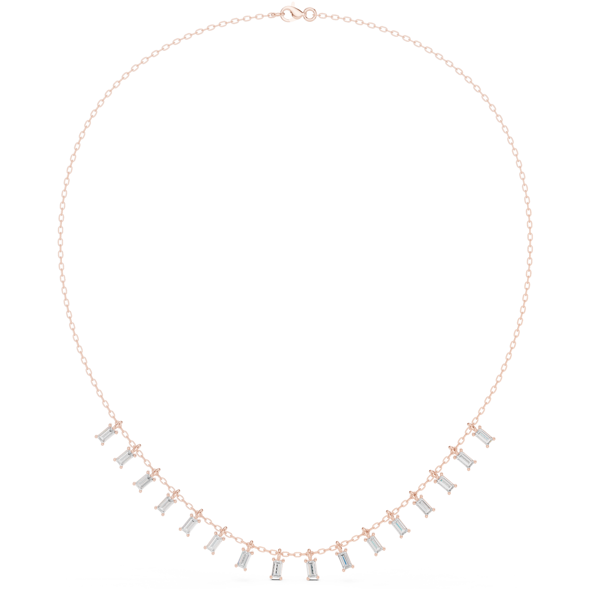 Baguette diamond necklace with delicate fringe drop design