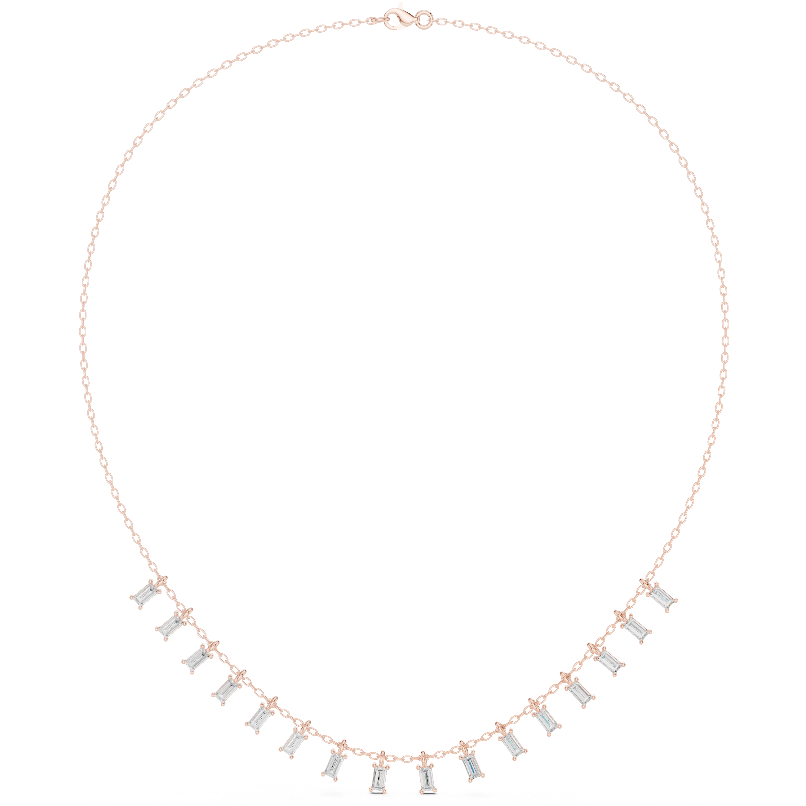 Baguette diamond necklace with delicate fringe drop design