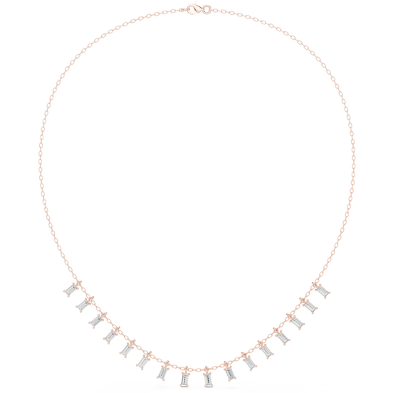 Baguette diamond necklace with delicate fringe drop design
