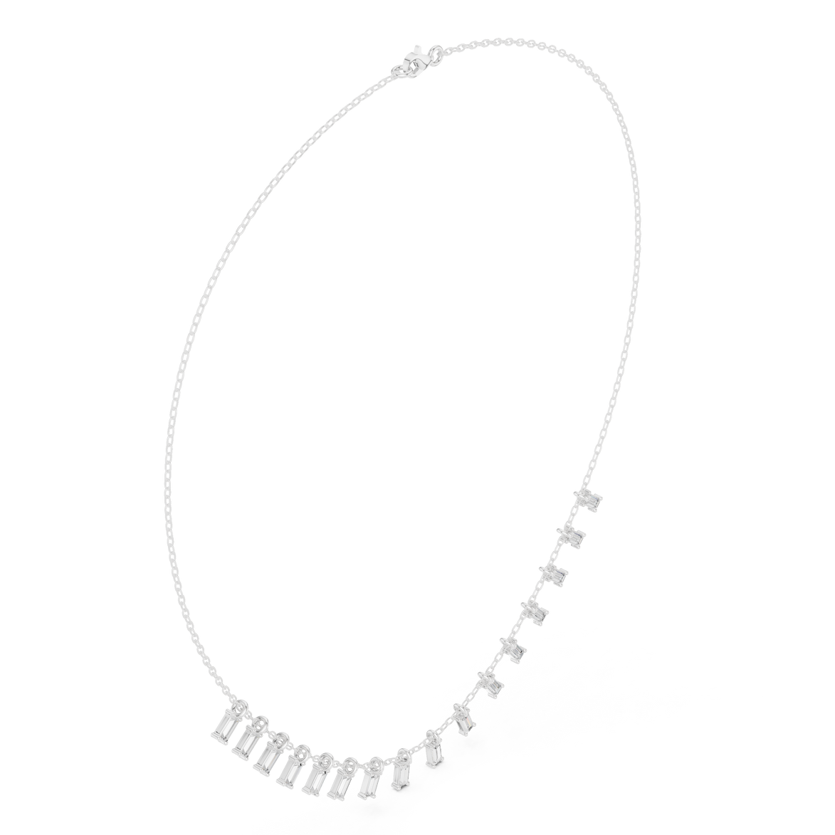 Baguette diamond necklace with delicate fringe drop design