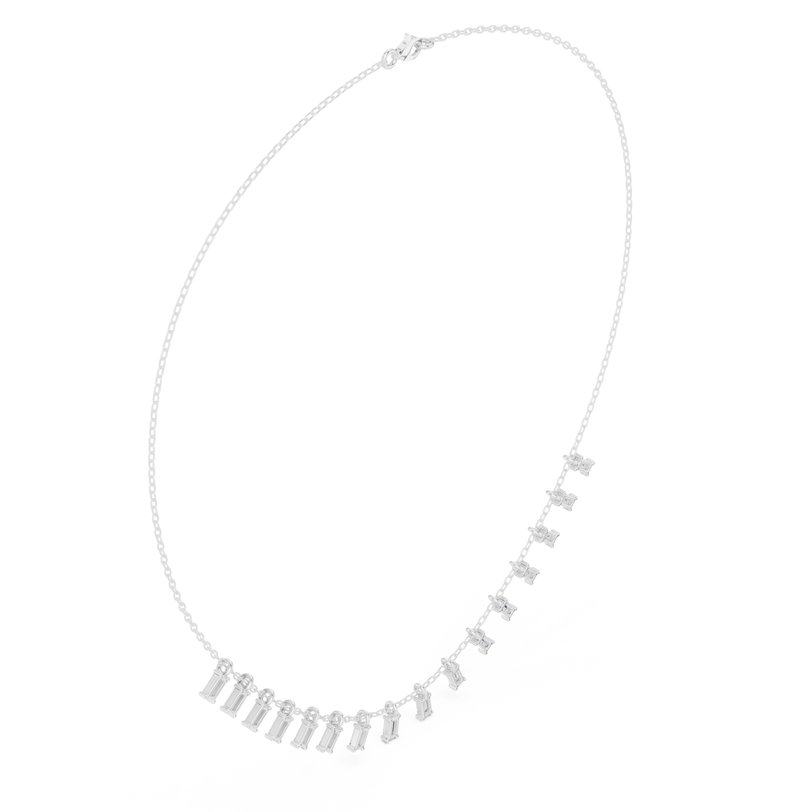 Baguette diamond necklace with delicate fringe drop design