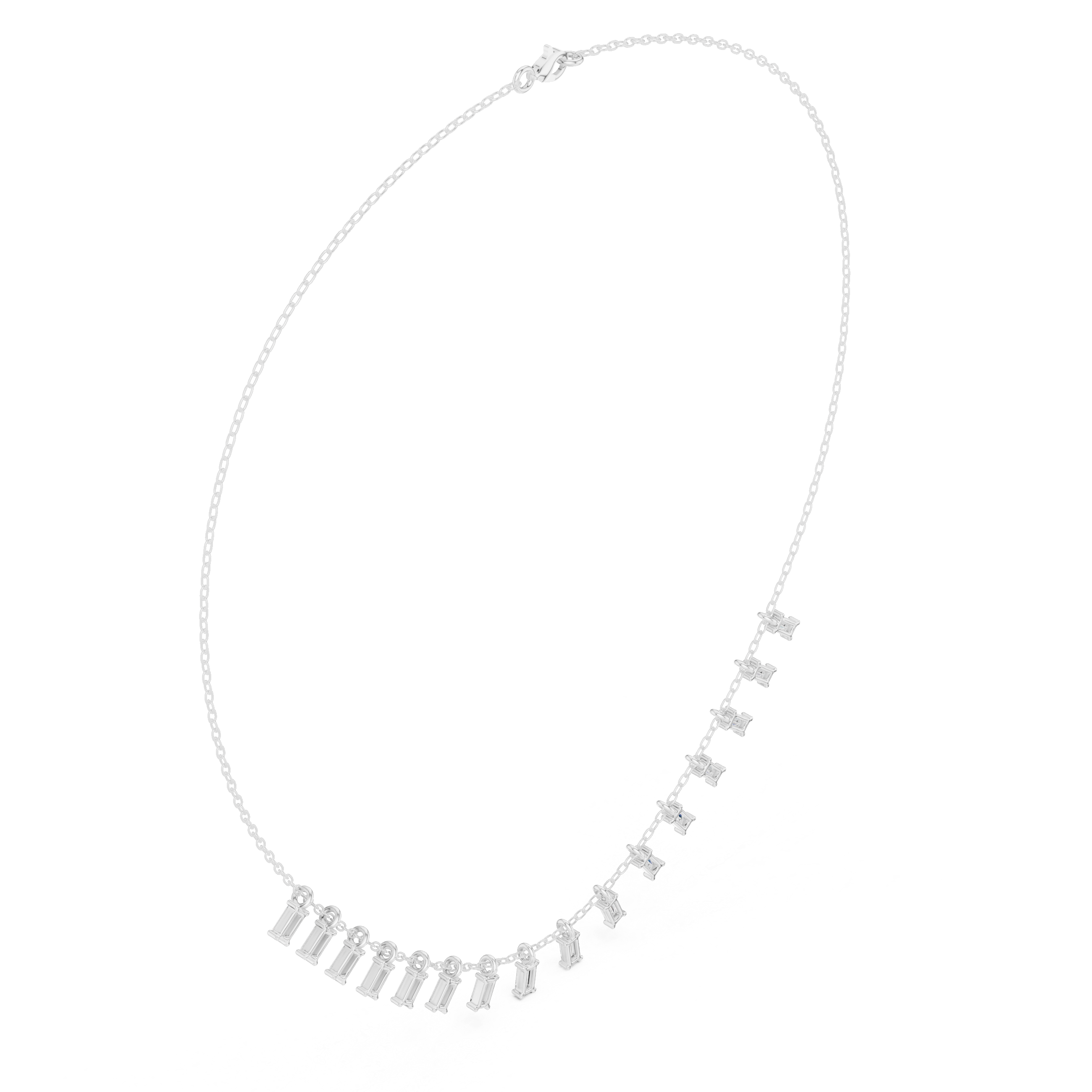 Baguette diamond necklace with delicate fringe drop design