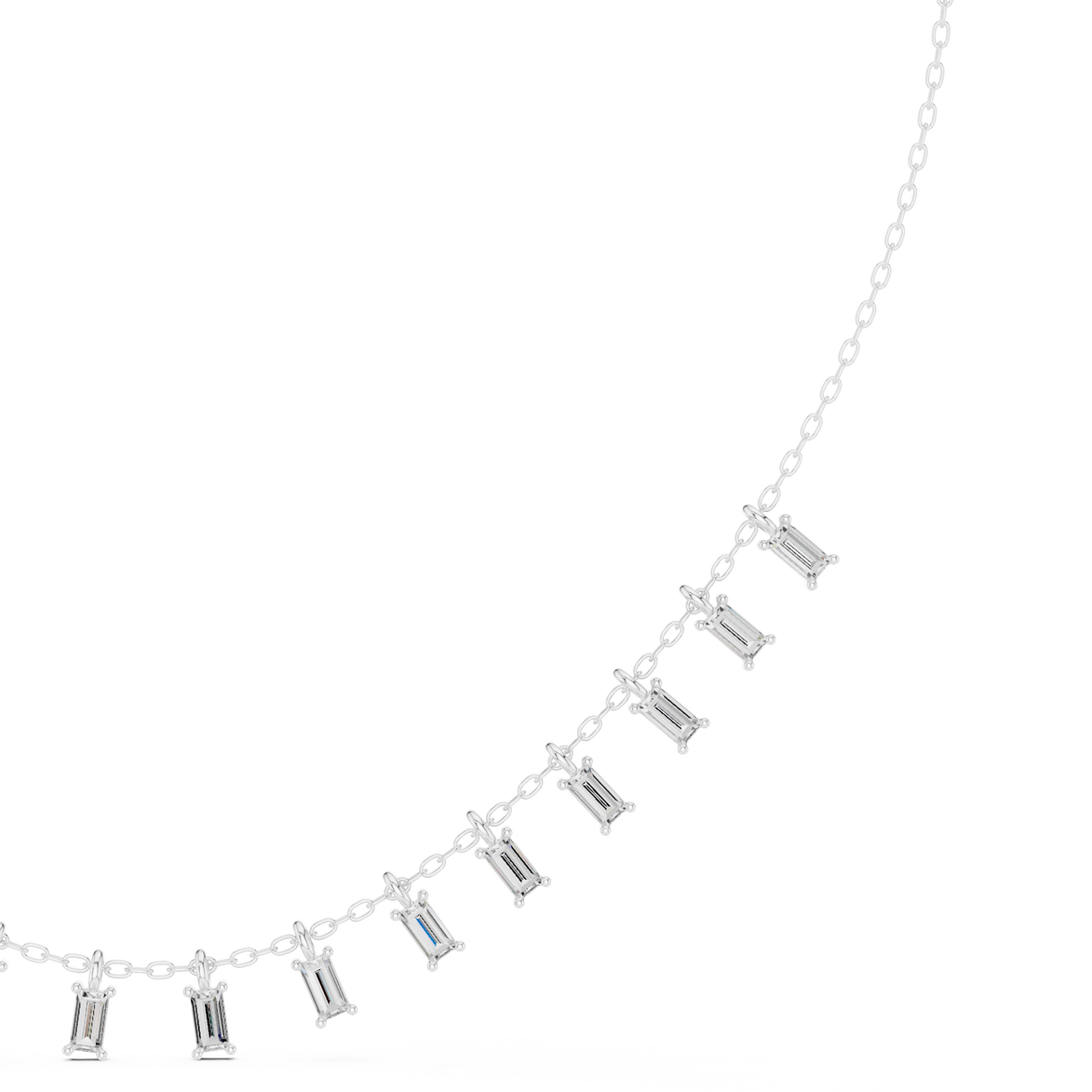 Baguette diamond necklace with delicate fringe drop design