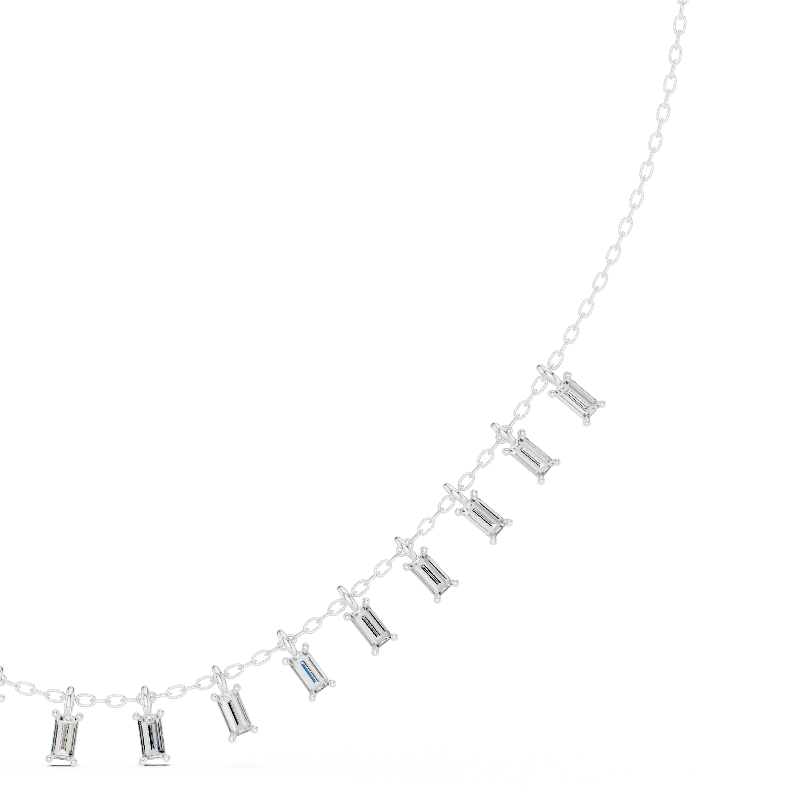 Baguette diamond necklace with delicate fringe drop design