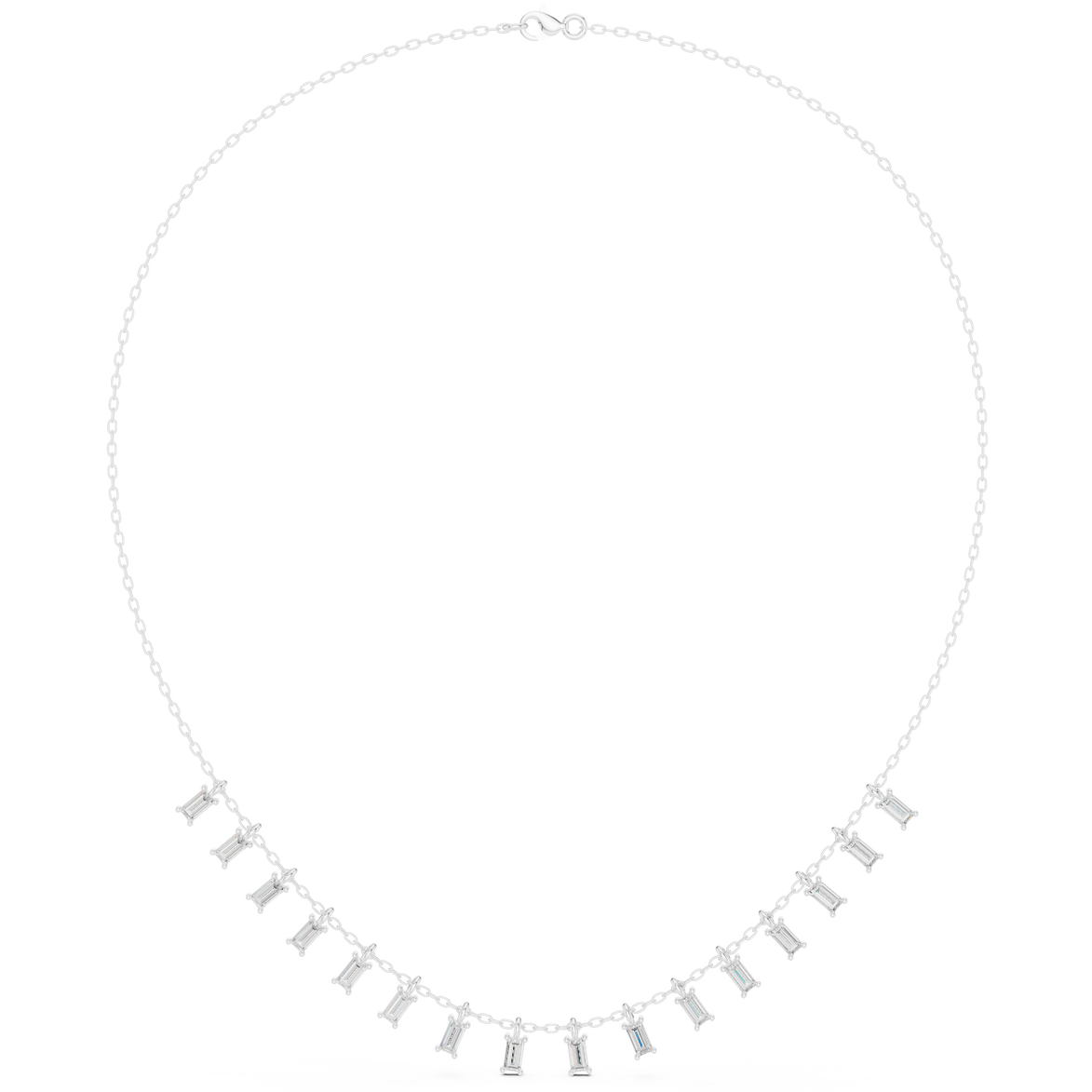 Baguette diamond necklace with delicate fringe drop design