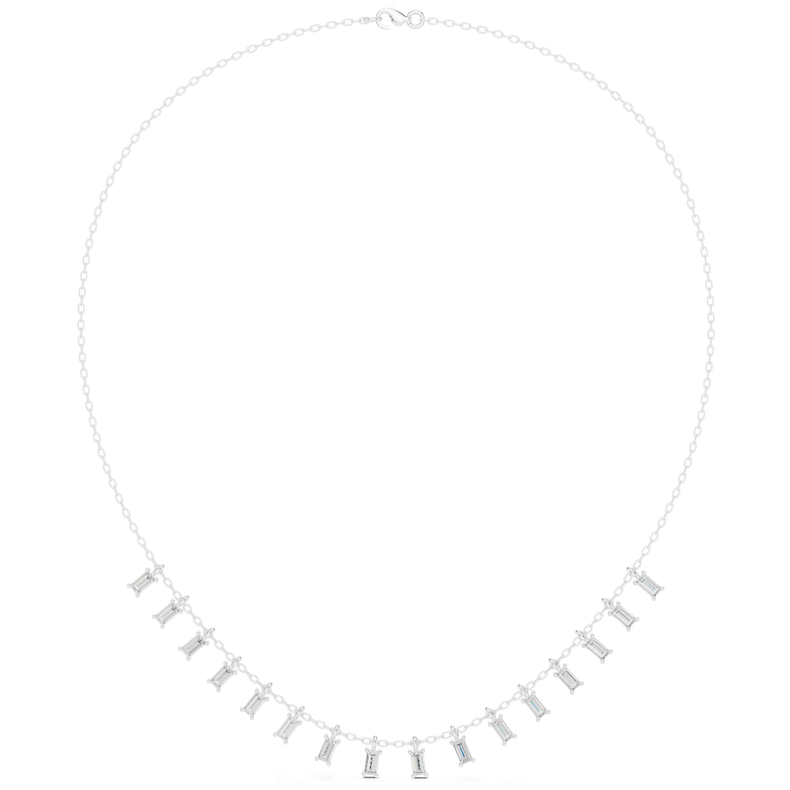 Baguette diamond necklace with delicate fringe drop design