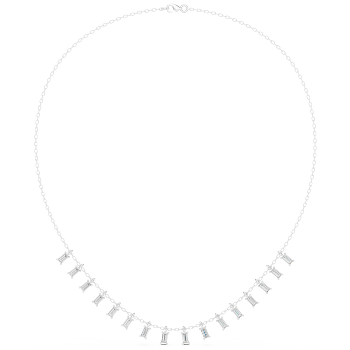 Baguette diamond necklace with delicate fringe drop design