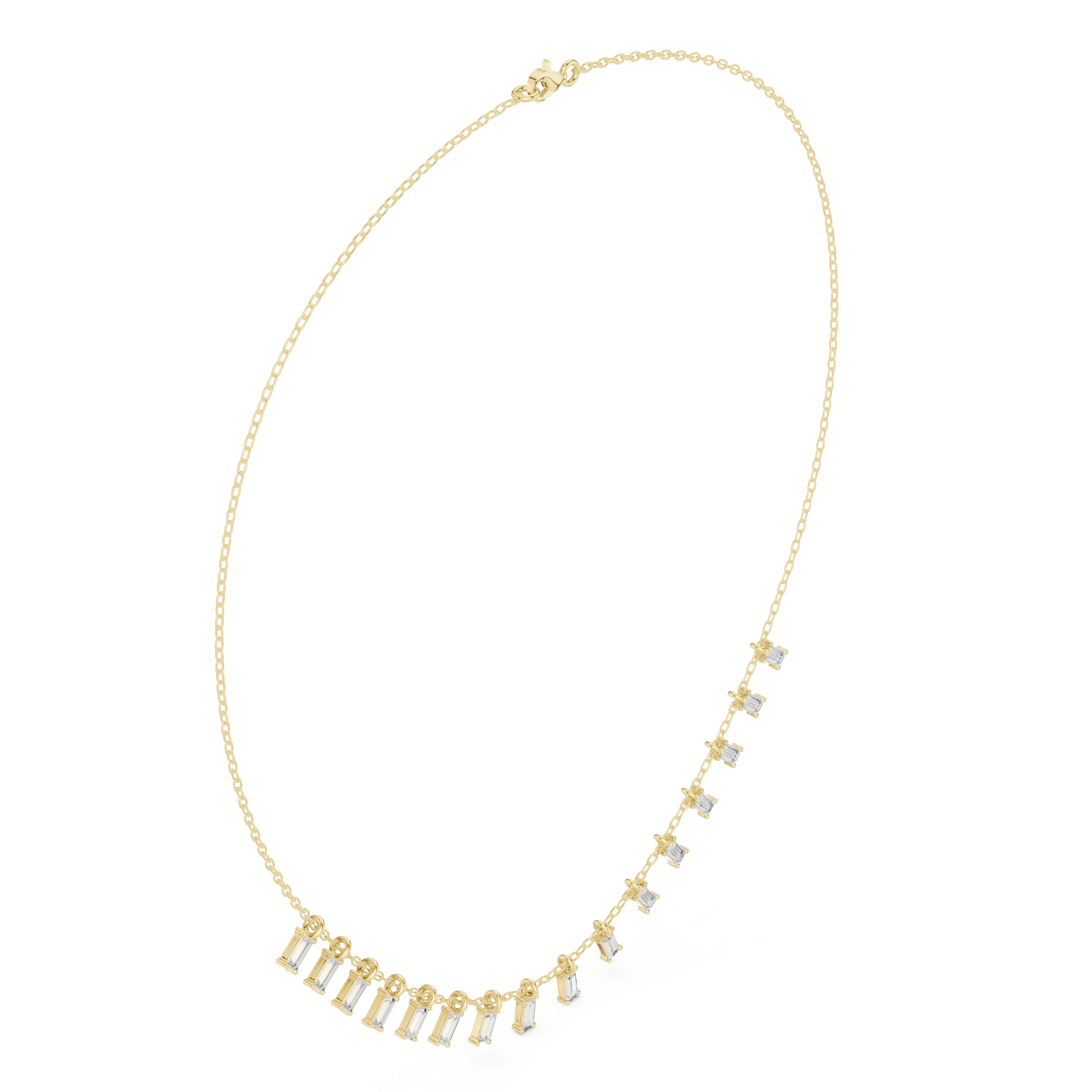 Baguette diamond necklace with delicate fringe drop design