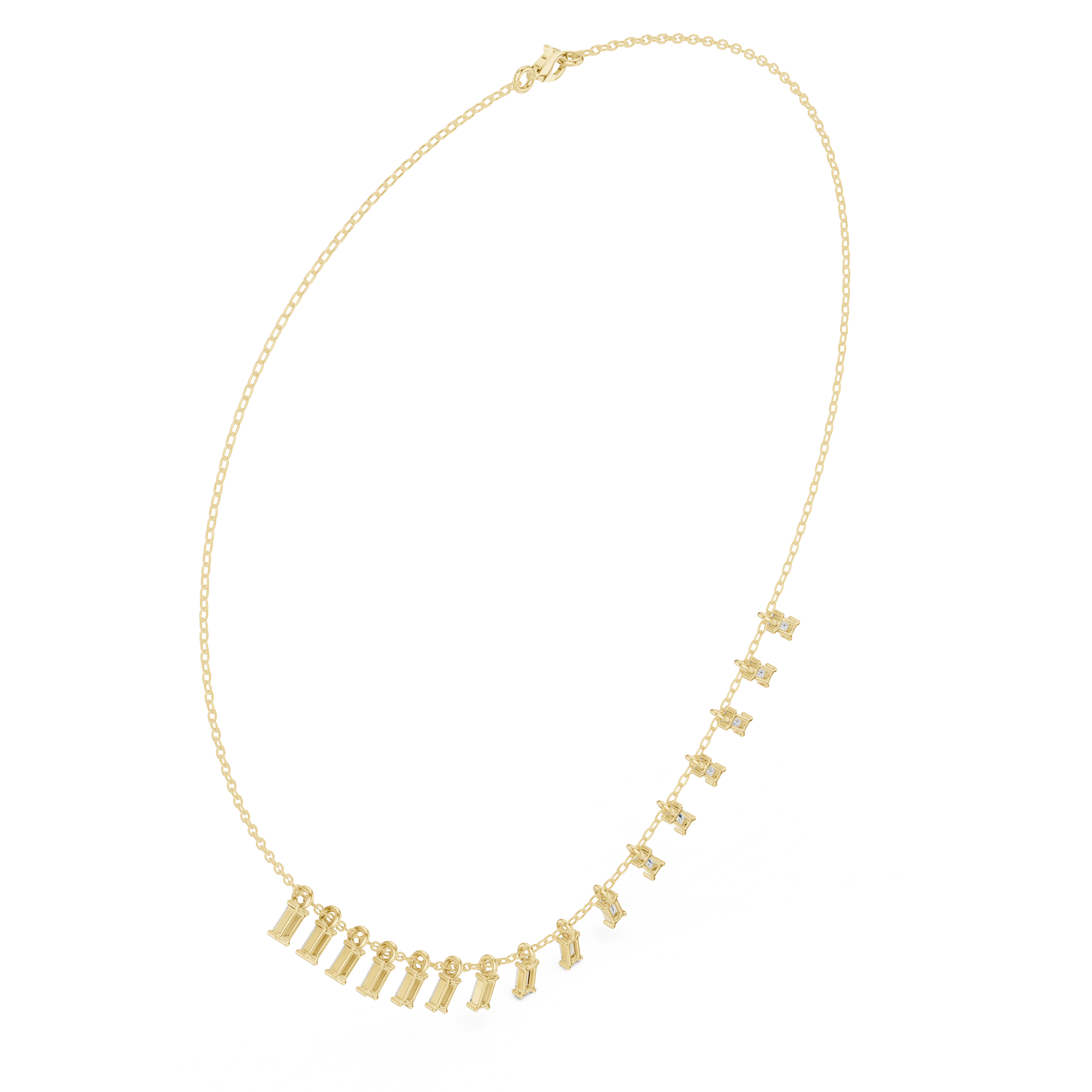 Baguette diamond necklace with delicate fringe drop design