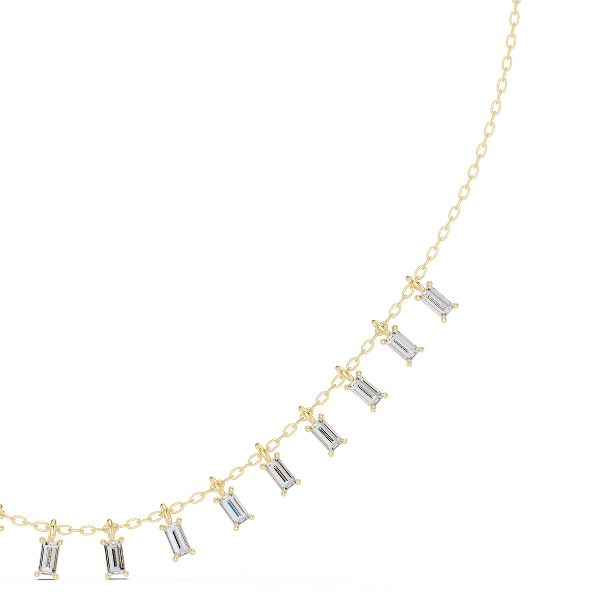 Baguette diamond necklace with delicate fringe drop design