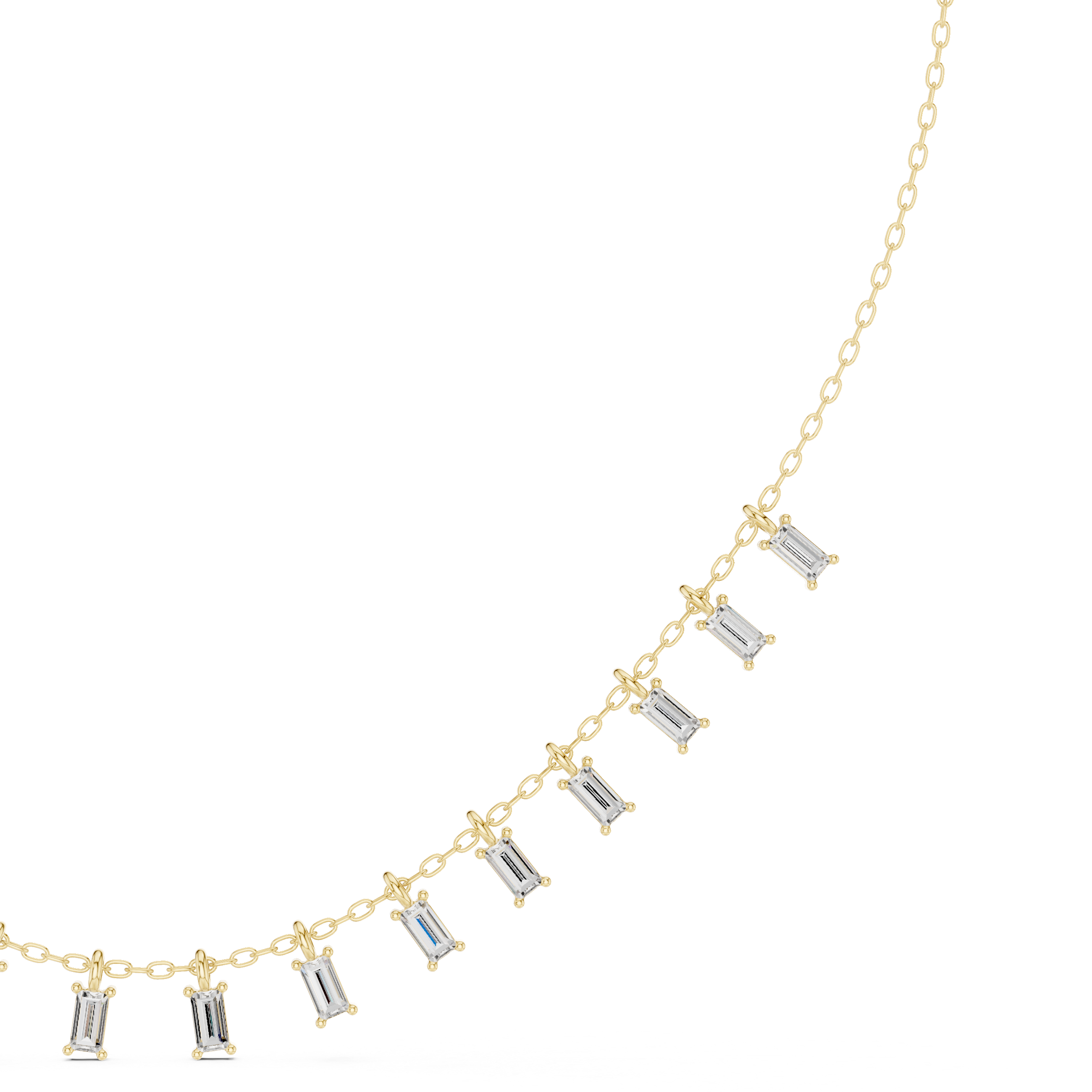 Baguette diamond necklace with delicate fringe drop design
