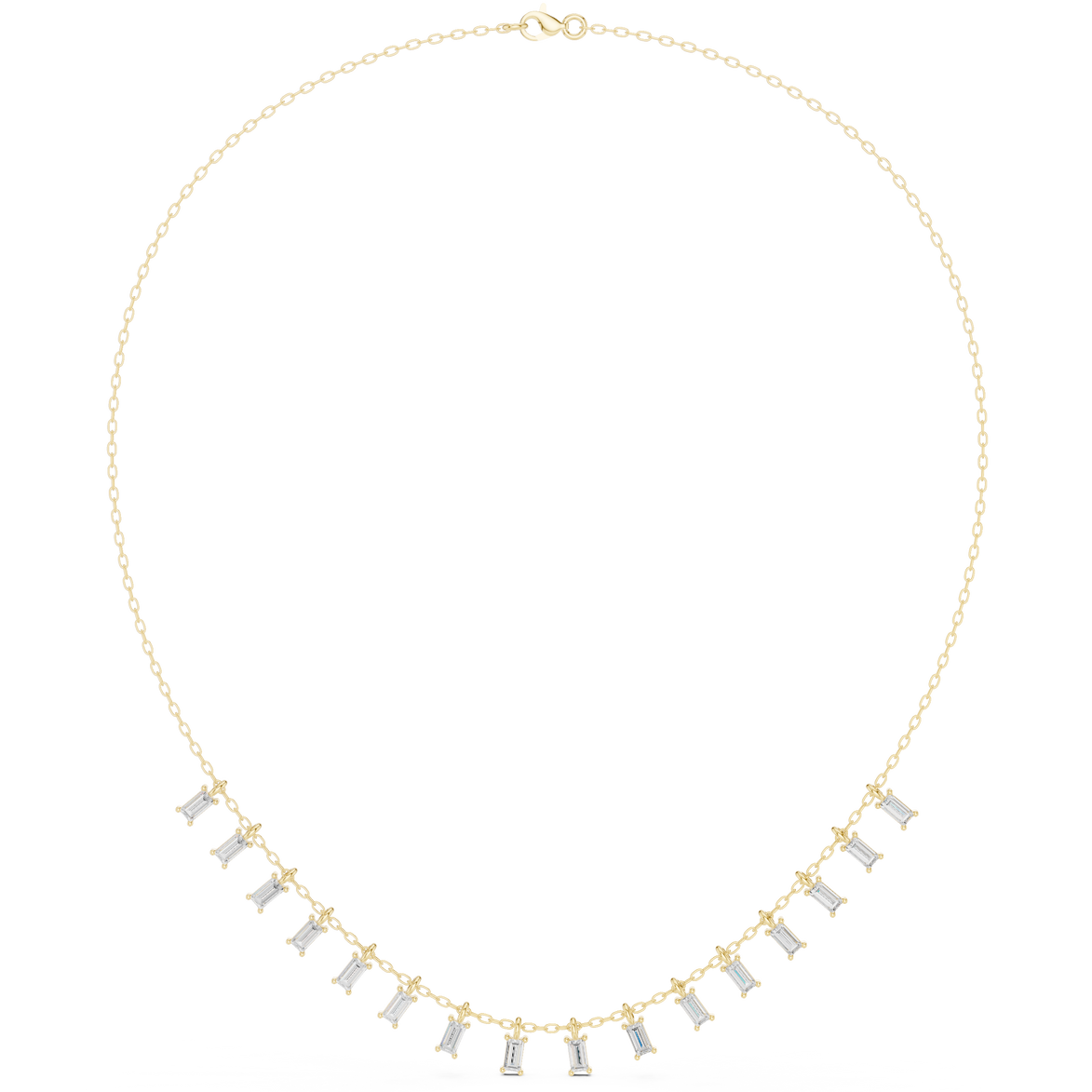 Baguette diamond necklace with delicate fringe drop design