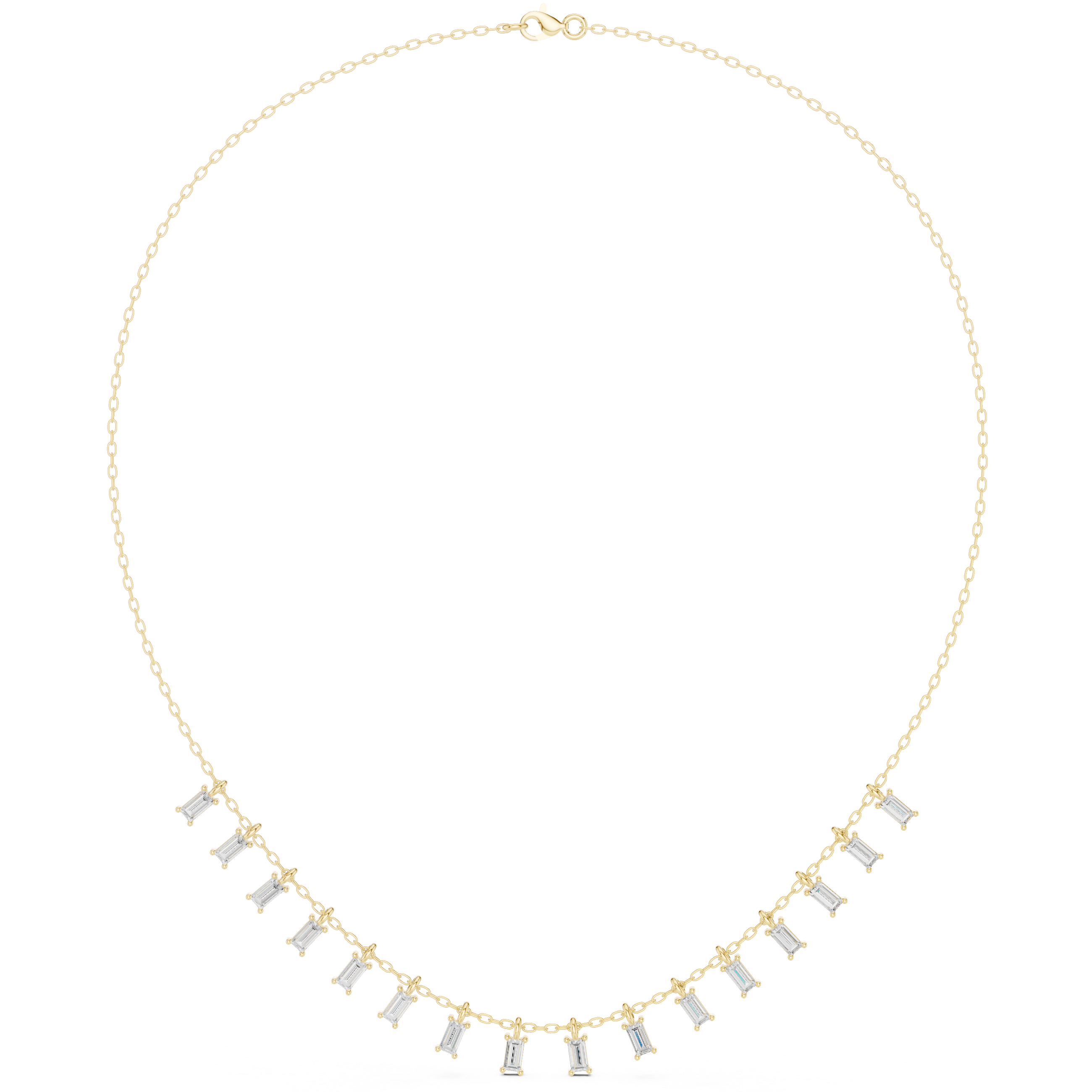 Baguette diamond necklace with delicate fringe drop design