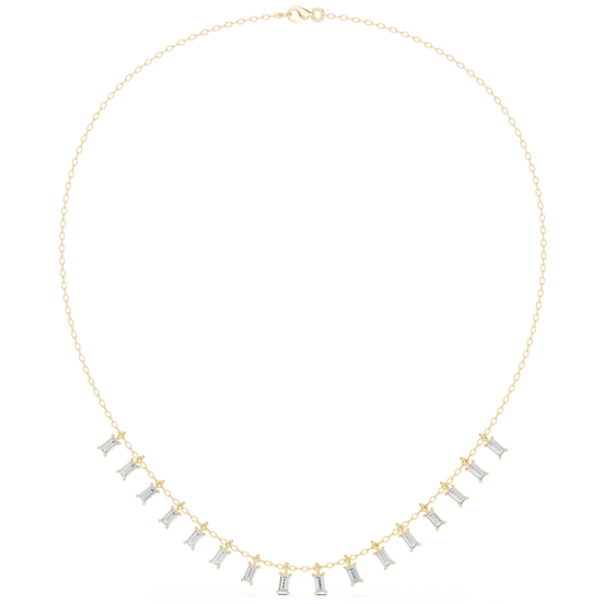 Baguette lab grown diamond fringe necklace in yellow gold