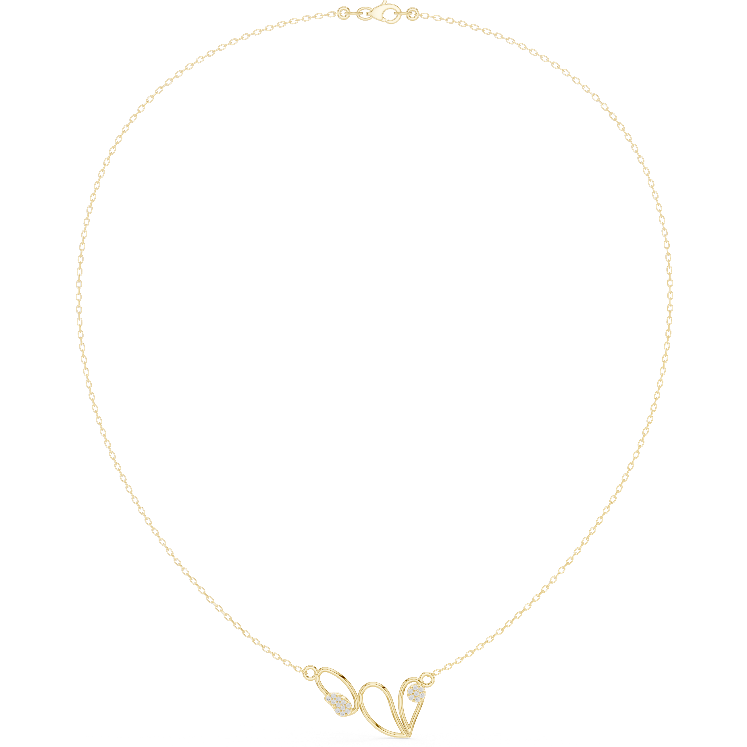 Abstract diamond necklace with butterfly inspired open curve design