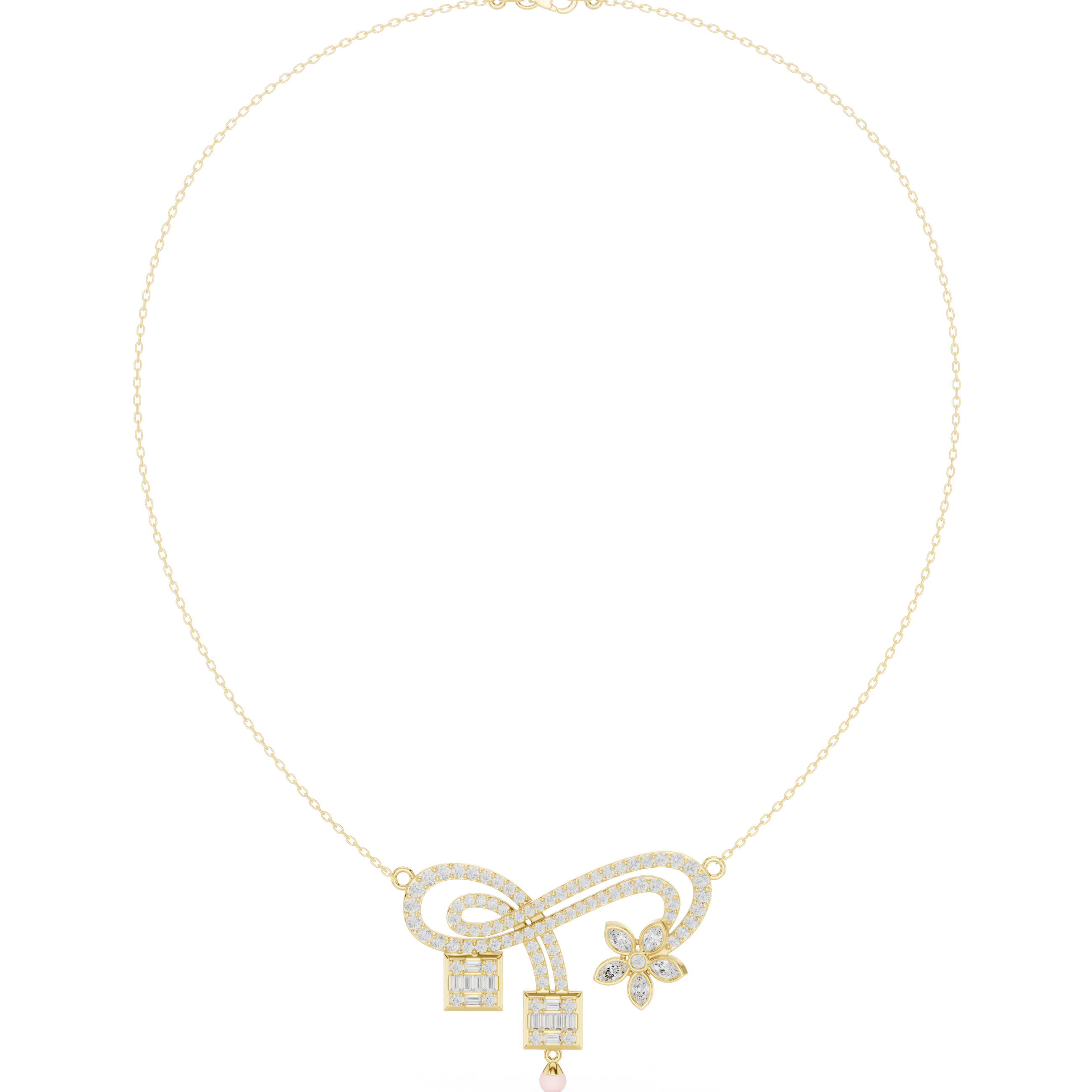 Infinity diamond necklace with floral drop pendant design