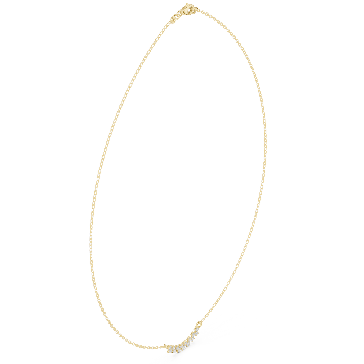 Round diamond curve necklace with minimal curved pendant design