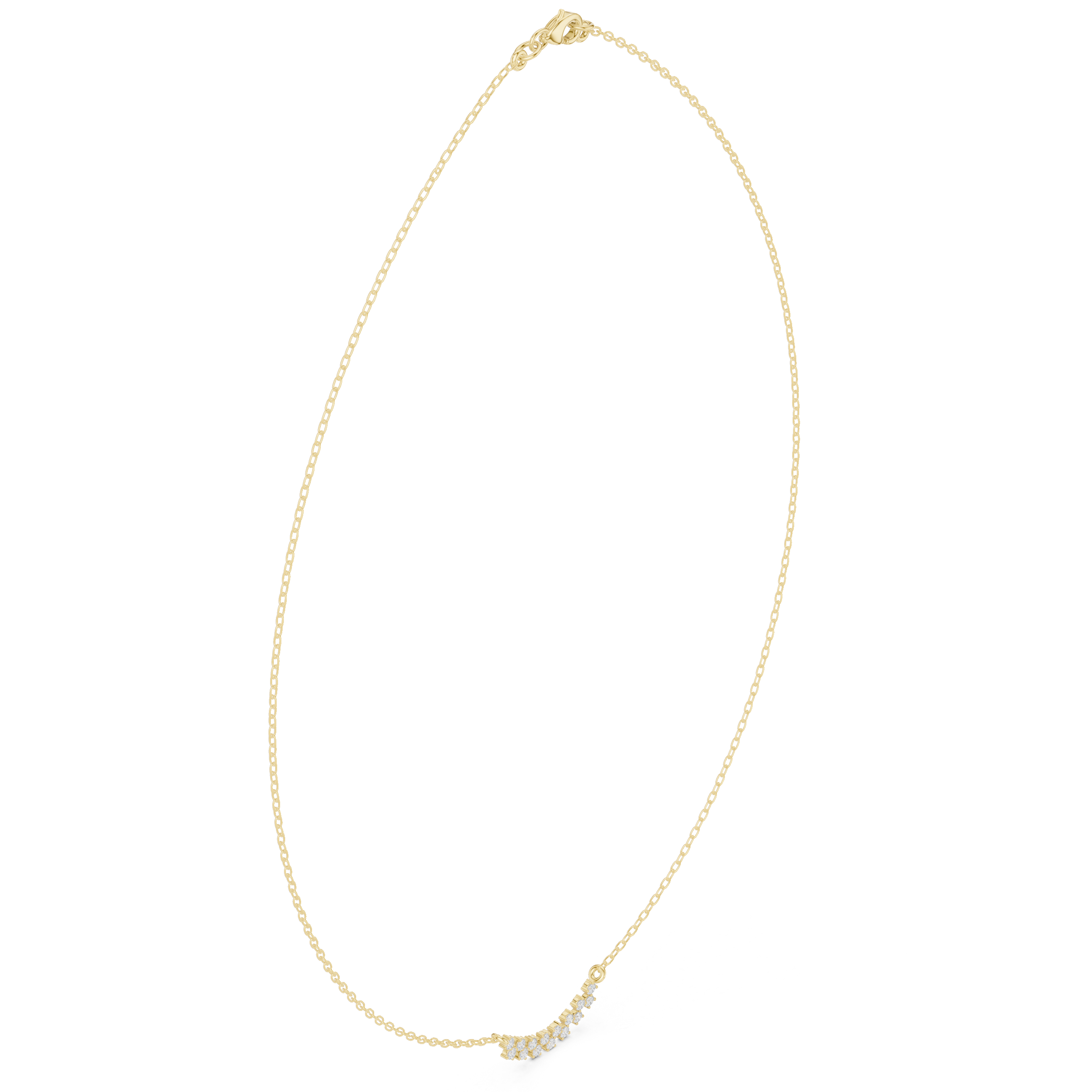 Round diamond curve necklace with minimal curved pendant design