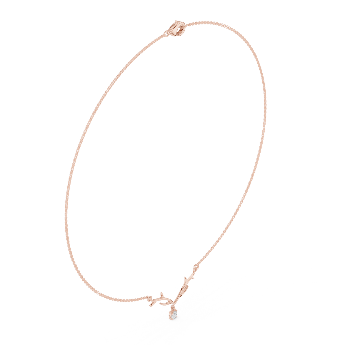 Round diamond antler necklace with nature inspired pendant design