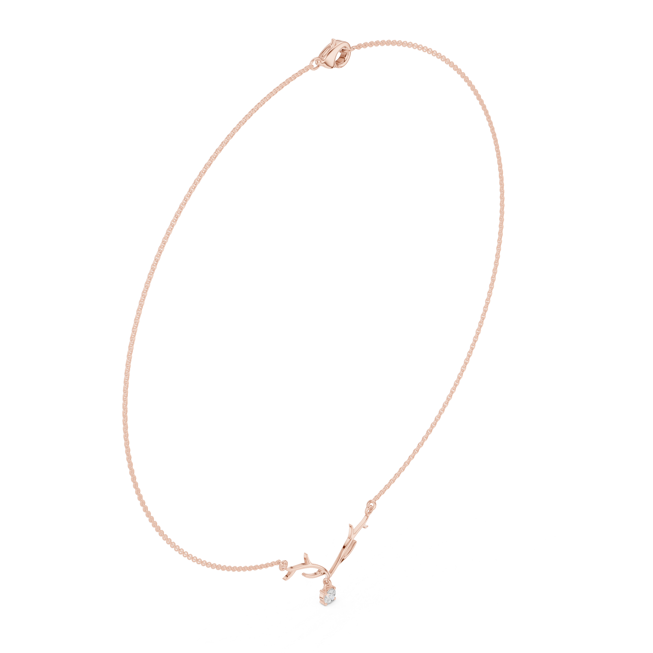 Round diamond antler necklace with nature inspired pendant design
