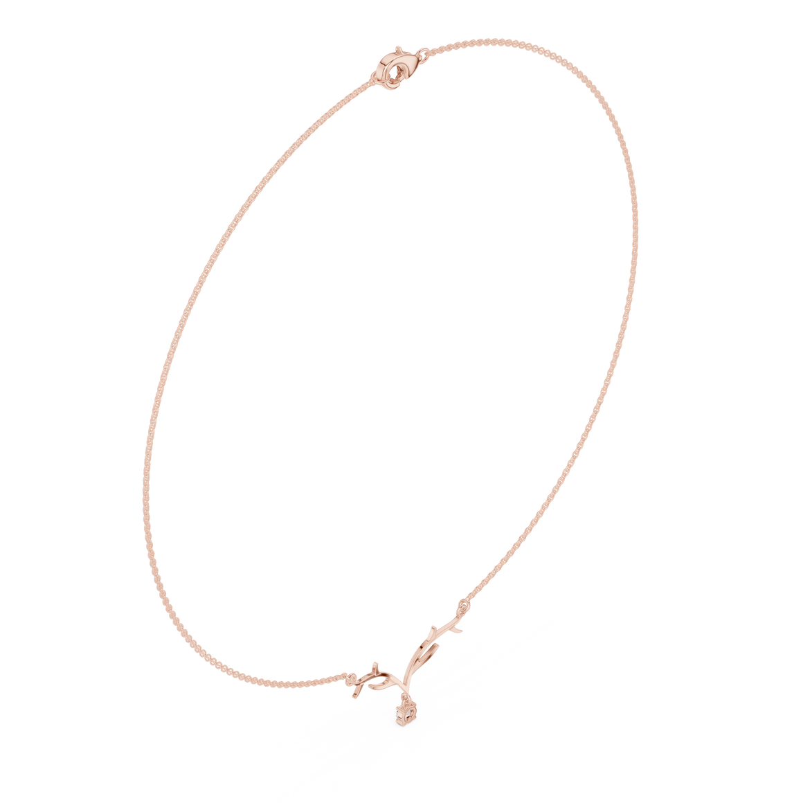 Round diamond antler necklace with nature inspired pendant design