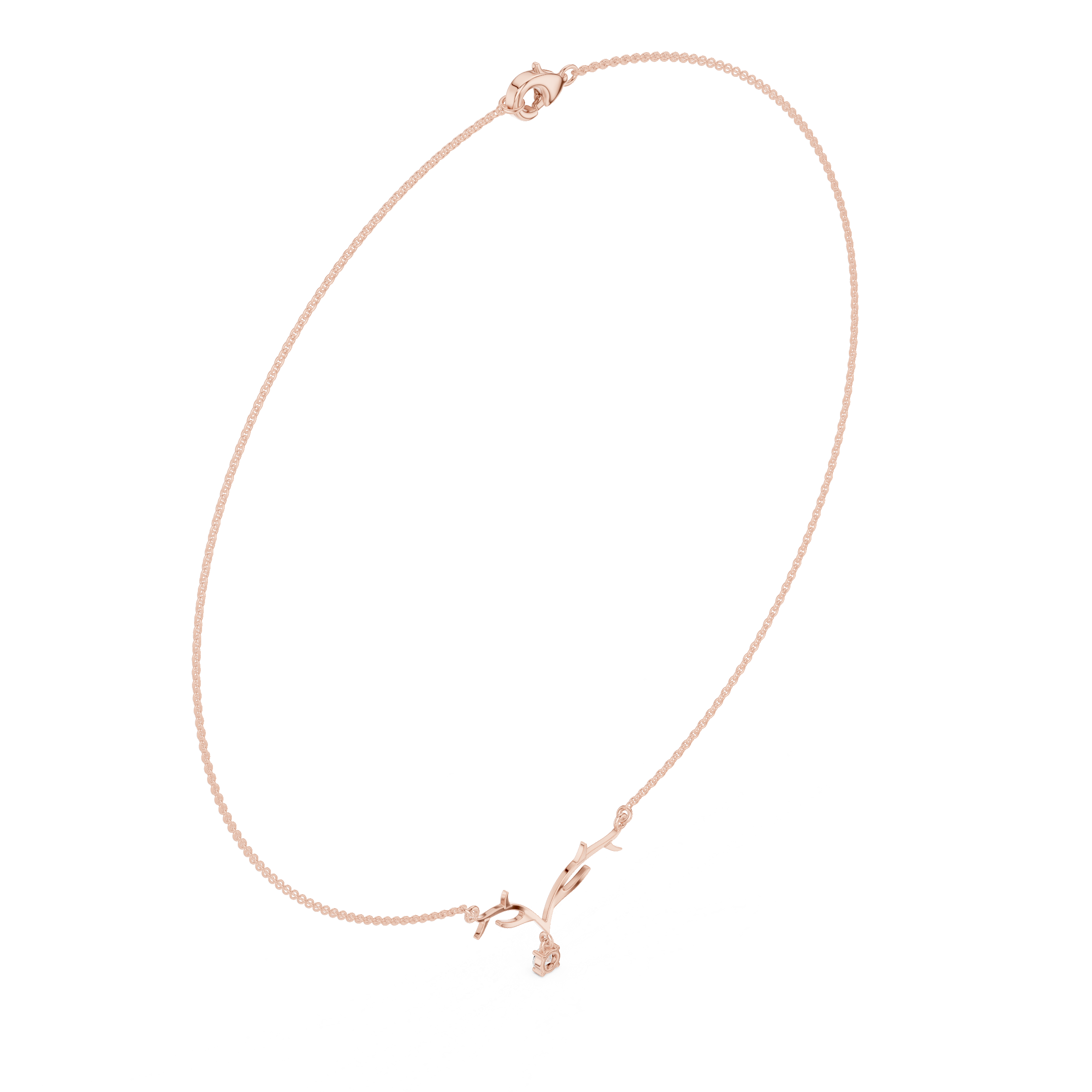 Round diamond antler necklace with nature inspired pendant design