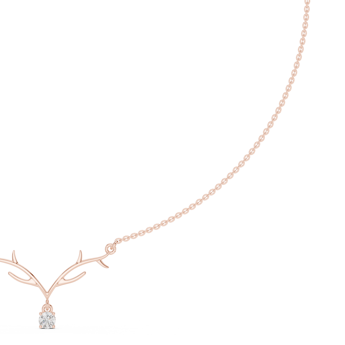 Round diamond antler necklace with nature inspired pendant design