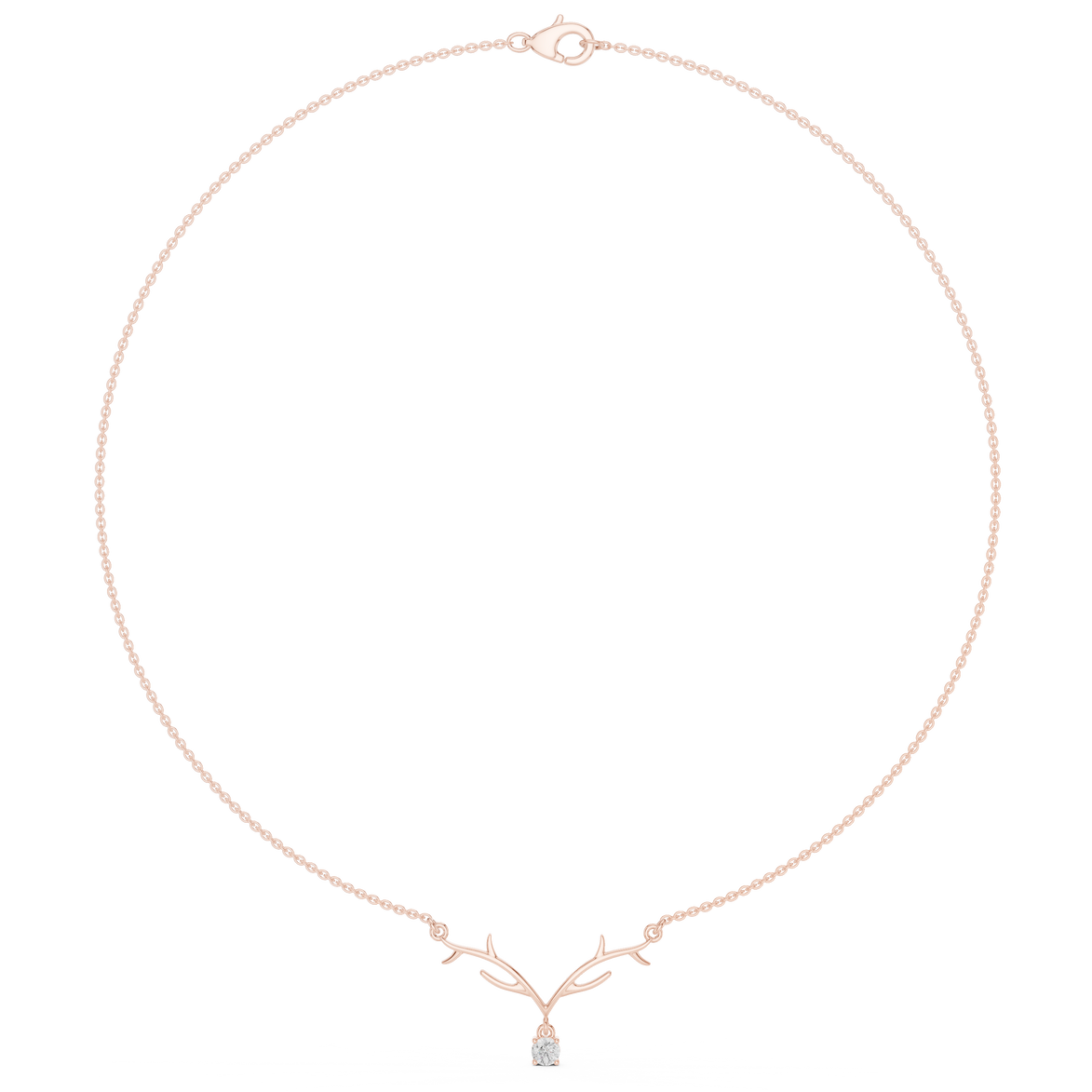 Round diamond antler necklace with nature inspired pendant design