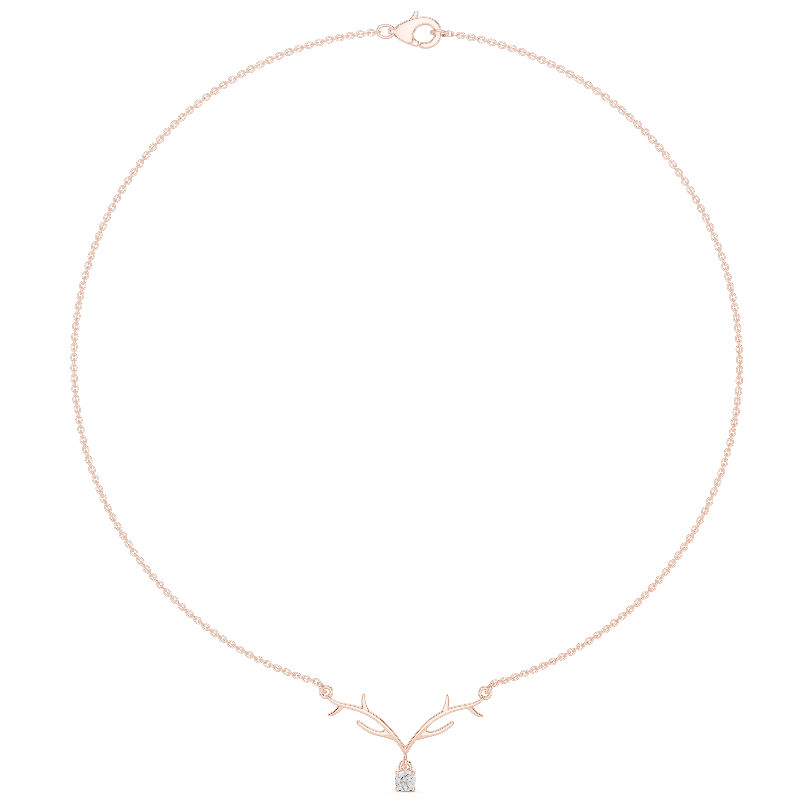 Round diamond antler necklace with nature inspired pendant design