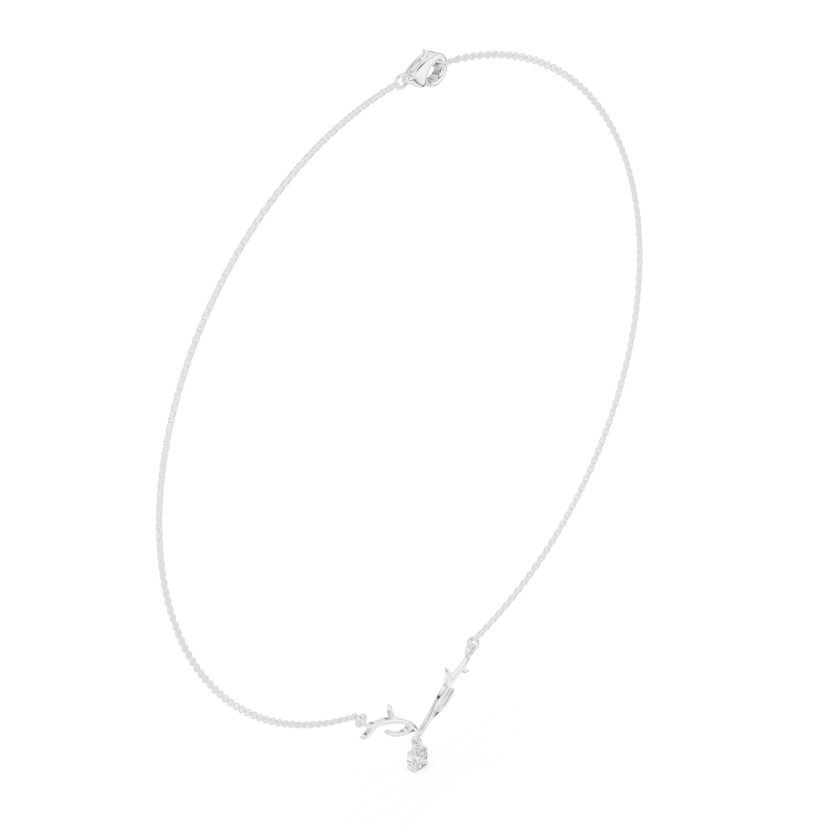 Round diamond antler necklace with nature inspired pendant design