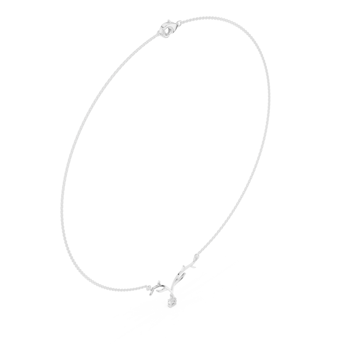 Round diamond antler necklace with nature inspired pendant design