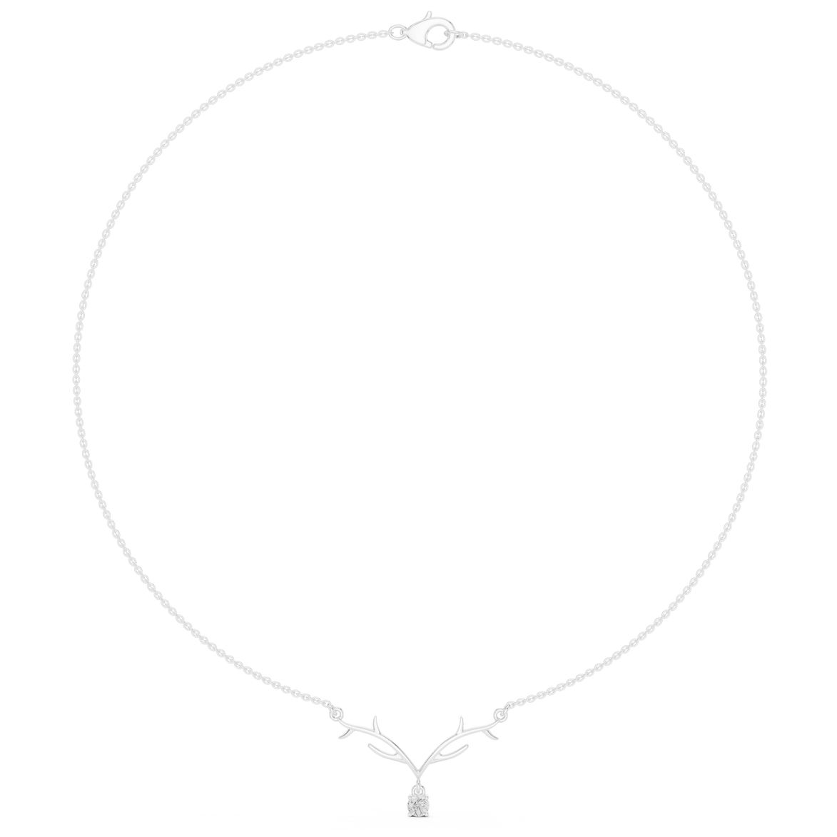 Round diamond antler necklace with nature inspired pendant design