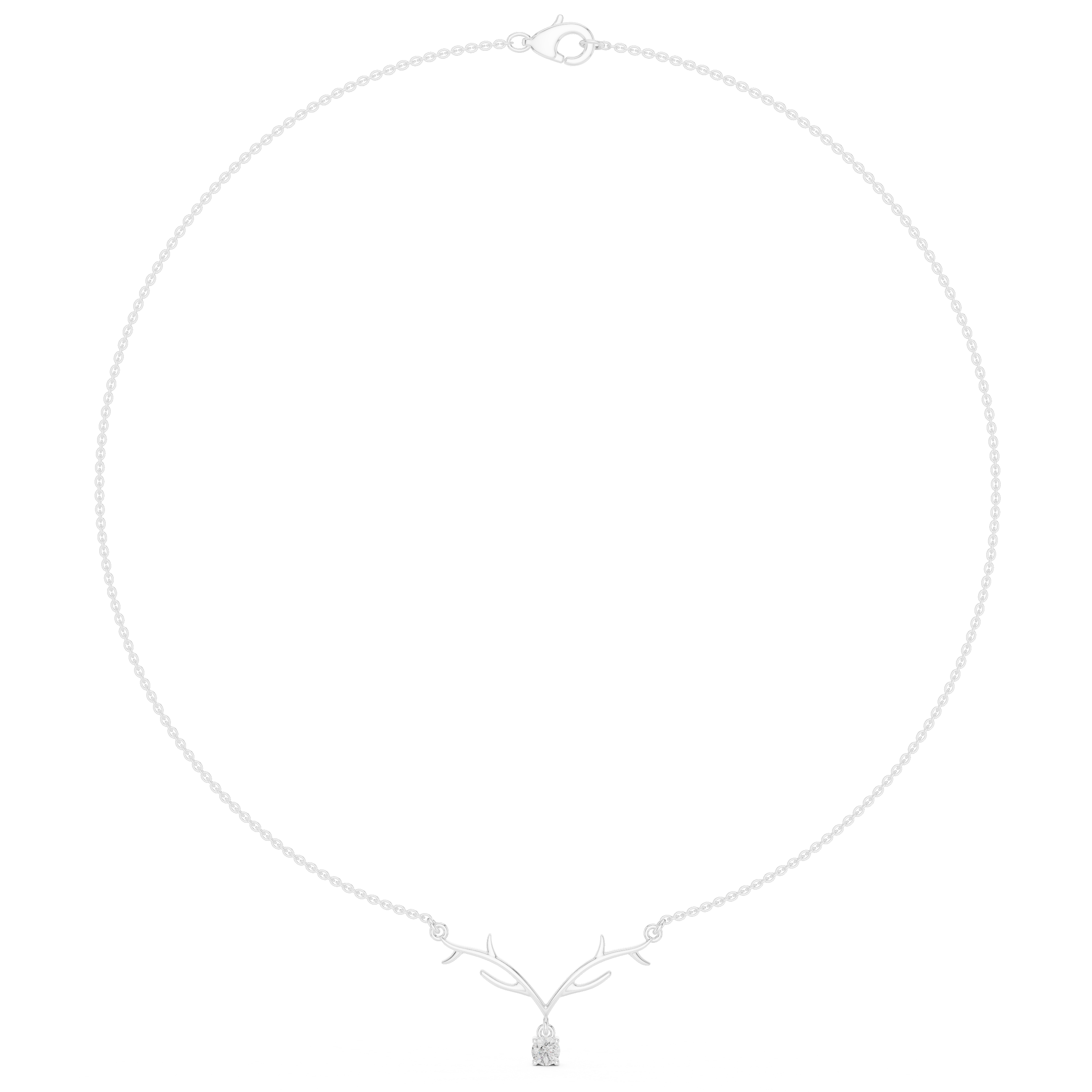 Round diamond antler necklace with nature inspired pendant design